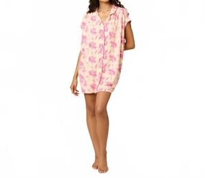 NEW SOFTIES caftan mini sleep shirt in fuchsia floral